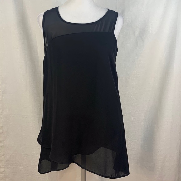 BCX Sheer Overlay Cross Front Sleeveless Tank - Picture 1 of 13